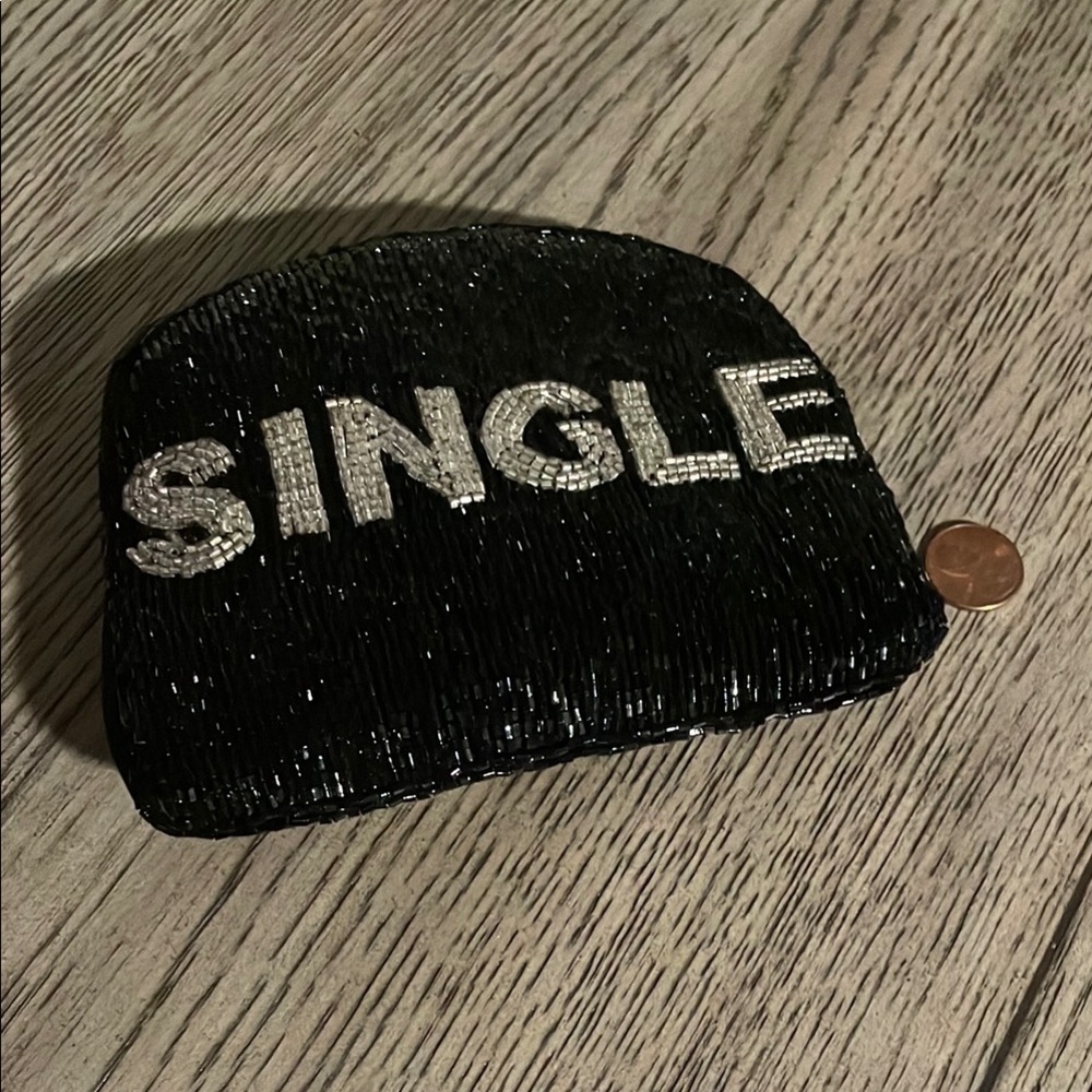 Black Beaded Clutch with 'SINGLE' Design